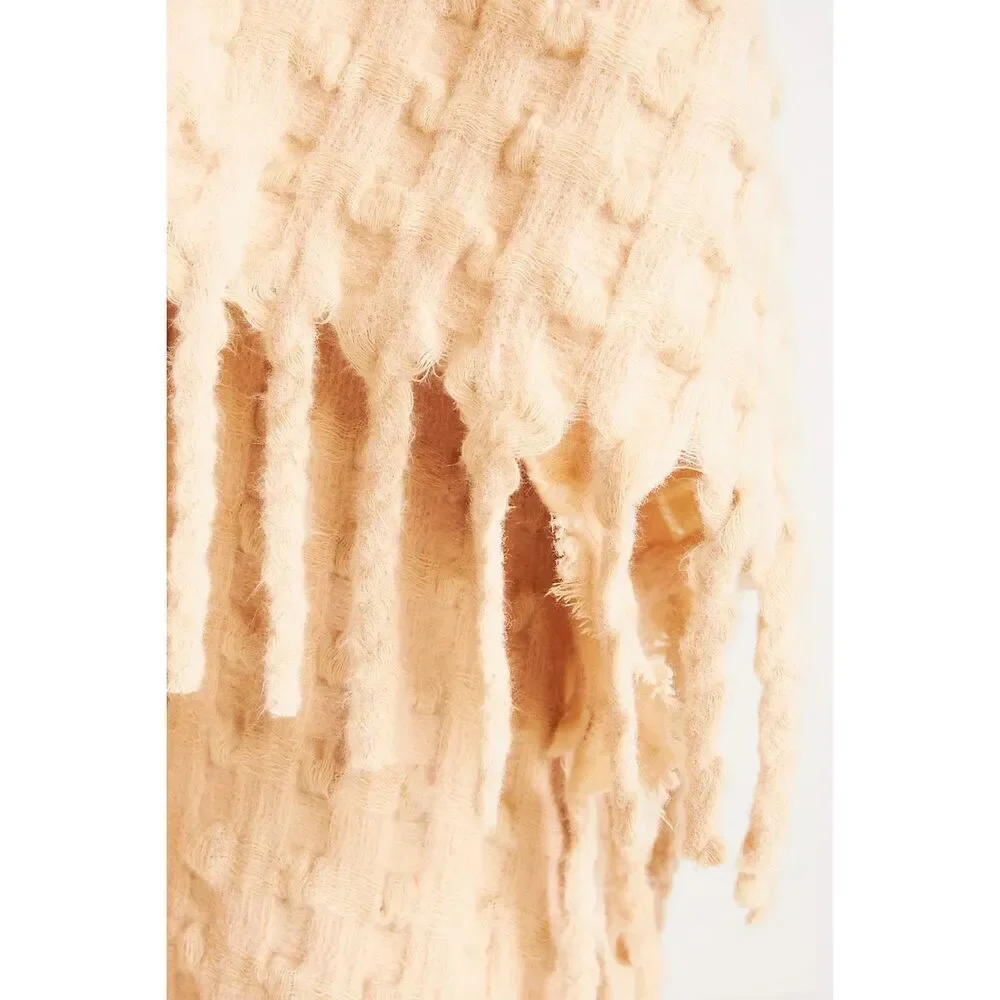 NWT Anthropologie Tasseled Lucille Throw Blanket In Cream Pink 50x70”